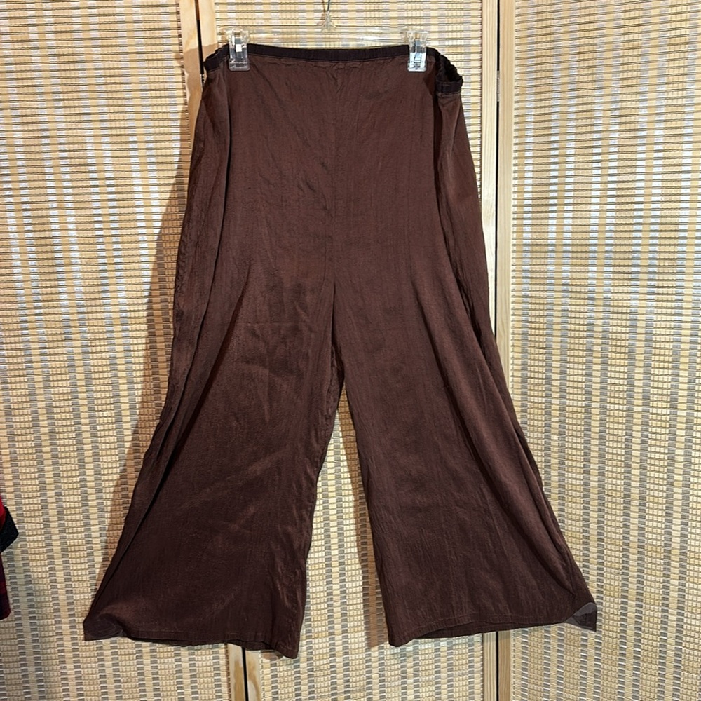 Cynthia Ashby Dark Copper Bronze Brown Wide Leg Culottes Palazzo Pants W36 Silk? - Picture 2 of 14